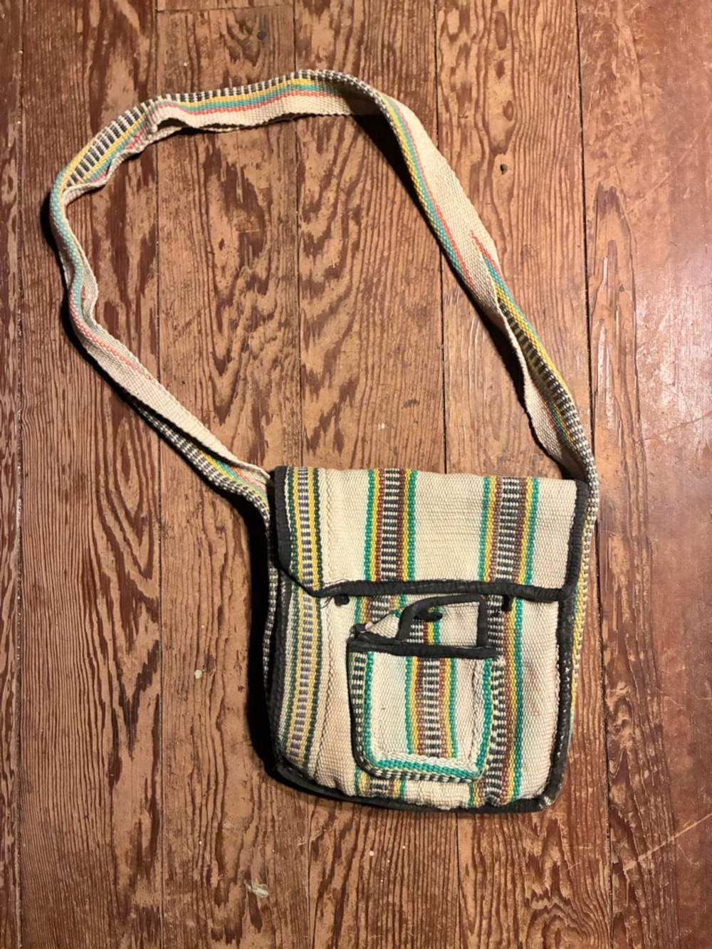 Handwoven Striped Crossbody Shoulder Bag in Cream and Green